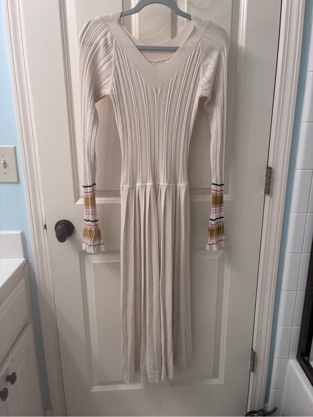 Vintage Ivory Ribbed Knit Maxi Women’s Dress